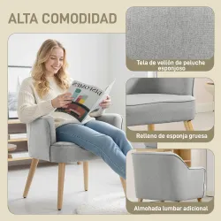 Butaca de Salón Moderna Sillón Tapizado en Lino Sintético Patas de Madera para Dormitorio Oficina 64,5x65x79,5 c... - Ogal.Es