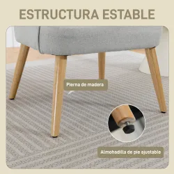 Butaca de Salón Moderna Sillón Tapizado en Lino Sintético Patas de Madera para Dormitorio Oficina 64,5x65x79,5 c... - Ogal.Es