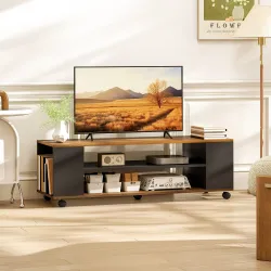 Mueble de TV Suspendido o de Pie con Ruedas 4 Estantes para Televisión de 55 Pulgadas 120x40x38,5 cm Nogal y Negro - Ogal.Es