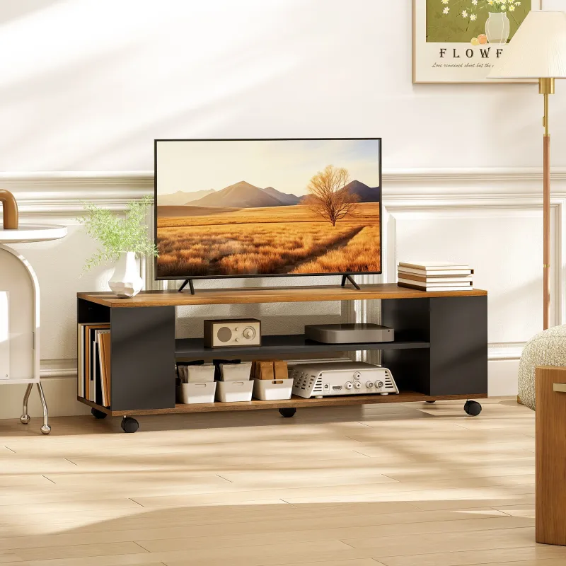 Mueble de TV Suspendido o de Pie con Ruedas 4 Estantes para Televisión de 55 Pulgadas 120x40x38,5 cm Nogal y Negro - Ogal.Es