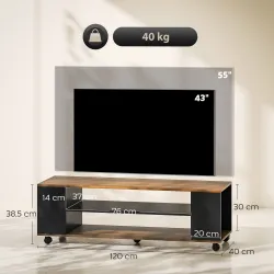 Mueble de TV Suspendido o de Pie con Ruedas 4 Estantes para Televisión de 55 Pulgadas 120x40x38,5 cm Nogal y Negro - Ogal.Es