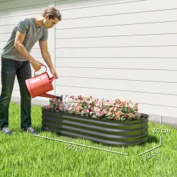 Jardinera Exterior Grande de Acero Galvanizado con Base Abierta Bordes de Seguridad Fácil Montaje 150x62x30 cm Gris - Ogal.Es