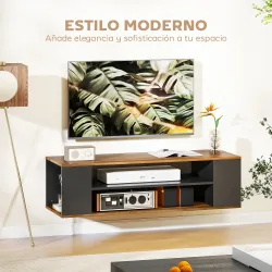 Mueble de TV Suspendido o de Pie con Ruedas 4 Estantes para Televisión de 55 Pulgadas 120x40x38,5 cm Nogal y Negro - Ogal.Es