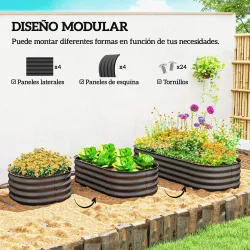 Jardinera Exterior Grande de Acero Galvanizado con Base Abierta Bordes de Seguridad Fácil Montaje 150x62x30 cm Gris - Ogal.Es