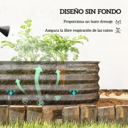 Jardinera Exterior Grande de Acero Galvanizado con Base Abierta Bordes de Seguridad Fácil Montaje 150x62x30 cm Gris - Ogal.Es