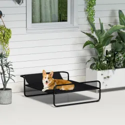 Cama Elevada para Perros Refrescante y Transpirable 91x69x29 cm Malla de Textilene Reposacabezas Inclinado Negro - Ogal.Es