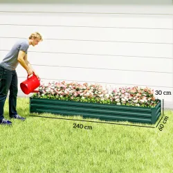 Jardinera Exterior Grande Rectangular de Acero Galvanizado Huerto Urbano con Base Abierta 240x60x30 cm Verde - Ogal.Es
