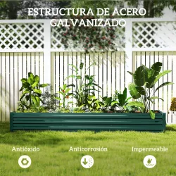 Jardinera Exterior Grande Rectangular de Acero Galvanizado Huerto Urbano con Base Abierta 240x60x30 cm Verde - Ogal.Es