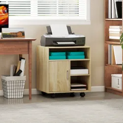 Mueble para Impresora con Ruedas Multifuncional con Estantes con Amplio Espacio de Almacenaje 60x50x65,5 cm Natural - Ogal.Es
