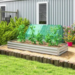 Jardinera Exterior Grande Rectangular de Acero Galvanizado para Terraza con Base Abierta 241x90,5x30 cm Plateado - Ogal.Es