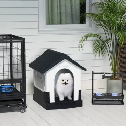 Caseta para Perros Mini para Exterior de Plástico con 3 Ventanas Base Elevada Techo Inclinado 64,5x57x66 cm Gris... - Ogal.Es