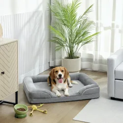 Cama para Perros Medianos Cama para Gatos con Base Antideslizante Funda Extraíble y Lavable 91,5x68,5x16,5 cm Gris - Ogal.Es