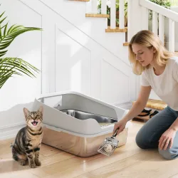 Arenero para Gatos de Acero Inoxidable XL con Borde Alto Pala Fácil de Limpiar Prueba de Fugas 60,2x40,2x29,7 cm... - Ogal.Es