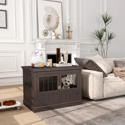 Jaula para Perros Pequeños Mesa Auxiliar Moderna con 3 Puertas Francés con Cierre Magnético 78x53x59,3 cm Café - Ogal.Es
