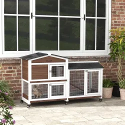 Conejera Exterior 157,4x53x99,5cm Jaula para Conejos Grande con Ruedas Techo Asfáltico Bandejas Extraíbles Rampa... - Ogal.Es