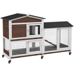 Conejera Exterior 157,4x53x99,5cm Jaula para Conejos Grande con Ruedas Techo Asfáltico Bandejas Extraíbles Rampa... - Ogal.Es