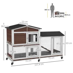 Conejera Exterior 157,4x53x99,5cm Jaula para Conejos Grande con Ruedas Techo Asfáltico Bandejas Extraíbles Rampa... - Ogal.Es