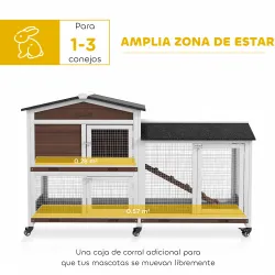 Conejera Exterior 157,4x53x99,5cm Jaula para Conejos Grande con Ruedas Techo Asfáltico Bandejas Extraíbles Rampa... - Ogal.Es