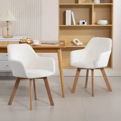 Juego de 2 Sillas de Comedor Modernas Tapizadas en Terciopelo con Patas de Madera para Salón 54x57x80 cm Crema - Ogal.Es
