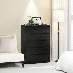 Cómoda para Dormitorio de 5 Cajones Cajonera para Salón Oficina Estilo Moderno 77x40x111,5 cm Negro Veteado - Ogal.Es
