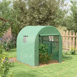 Invernadero de Túnel con 2 Puertas Enrollables 2 Ventanas de Malla y Marco de Acero Cubierta PE 135g/m² Anti-UV ... - Ogal.Es