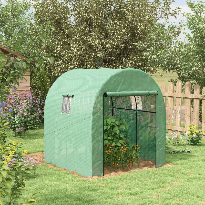 Invernadero de Túnel con 2 Puertas Enrollables 2 Ventanas de Malla y Marco de Acero Cubierta PE 135g/m² Anti-UV ... - Ogal.Es