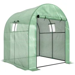 Invernadero de Túnel con 2 Puertas Enrollables 2 Ventanas de Malla y Marco de Acero Cubierta PE 135g/m² Anti-UV ... - Ogal.Es
