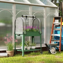 Huerto Urbano Elevado con Ruedas Cubierta de Invernadero y Estante Inferior para Cultivo Plantas 80x40x120 cm Verde - Ogal.Es
