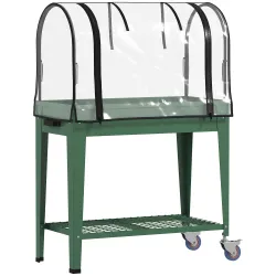 Huerto Urbano Elevado con Ruedas Cubierta de Invernadero y Estante Inferior para Cultivo Plantas 80x40x120 cm Verde - Ogal.Es
