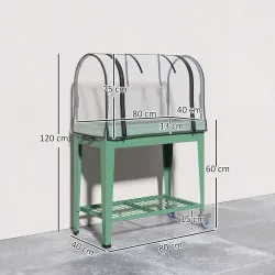 Huerto Urbano Elevado con Ruedas Cubierta de Invernadero y Estante Inferior para Cultivo Plantas 80x40x120 cm Verde - Ogal.Es