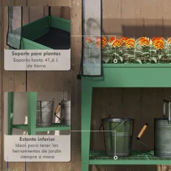 Huerto Urbano Elevado con Ruedas Cubierta de Invernadero y Estante Inferior para Cultivo Plantas 80x40x120 cm Verde - Ogal.Es