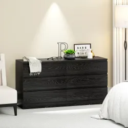 Cómoda Dormitorio con 6 Cajones Cajonera para Salón Oficina Estilo Moderno 140x40x71 cm Negro Veteado - Ogal.Es