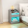 Mesita de Noche con Estación de Carga Luz LED RGB Cajón Estante Abierto Puertos USB y Control Remoto 40x40x58 Cm... - Ogal.Es
