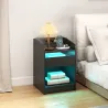 Mesita de Noche con Estación de Carga Luz LED RGB Cajón Estante Abierto Puertos USB y Control Remoto 40x40x58 Cm... - Ogal.Es
