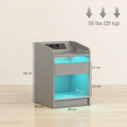 Mesita de Noche con Estación de Carga Luz LED RGB Cajón Estante Abierto Puertos USB y Control Remoto 40x40x58 Cm... - Ogal.Es