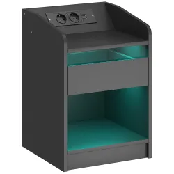 Mesita de Noche con Estación de Carga Luz LED RGB Cajón Estante Abierto Puertos USB y Control Remoto 40x40x58 Cm... - Ogal.Es