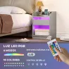 Mesita de Noche con Estación de Carga Luz LED RGB Cajón Estante Abierto Puertos USB y Control Remoto 40x40x58 Cm... - Ogal.Es