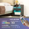 Mesita de Noche con Estación de Carga Luz LED RGB Cajón Estante Abierto Puertos USB y Control Remoto 40x40x58 Cm... - Ogal.Es