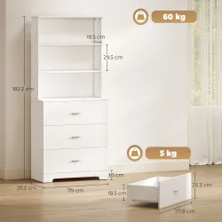 Librería de 6 Niveles con 3 Cajones 3 Estantes Abiertos Armario Alto para Salón Estudio Oficina 79x39,5x182,2 cm... - Ogal.Es