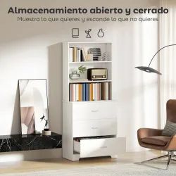 Librería de 6 Niveles con 3 Cajones 3 Estantes Abiertos Armario Alto para Salón Estudio Oficina 79x39,5x182,2 cm... - Ogal.Es