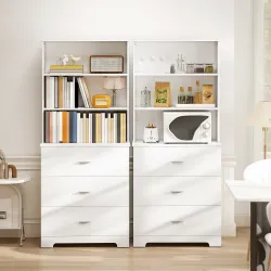 Librería de 6 Niveles con 3 Cajones 3 Estantes Abiertos Armario Alto para Salón Estudio Oficina 79x39,5x182,2 cm... - Ogal.Es