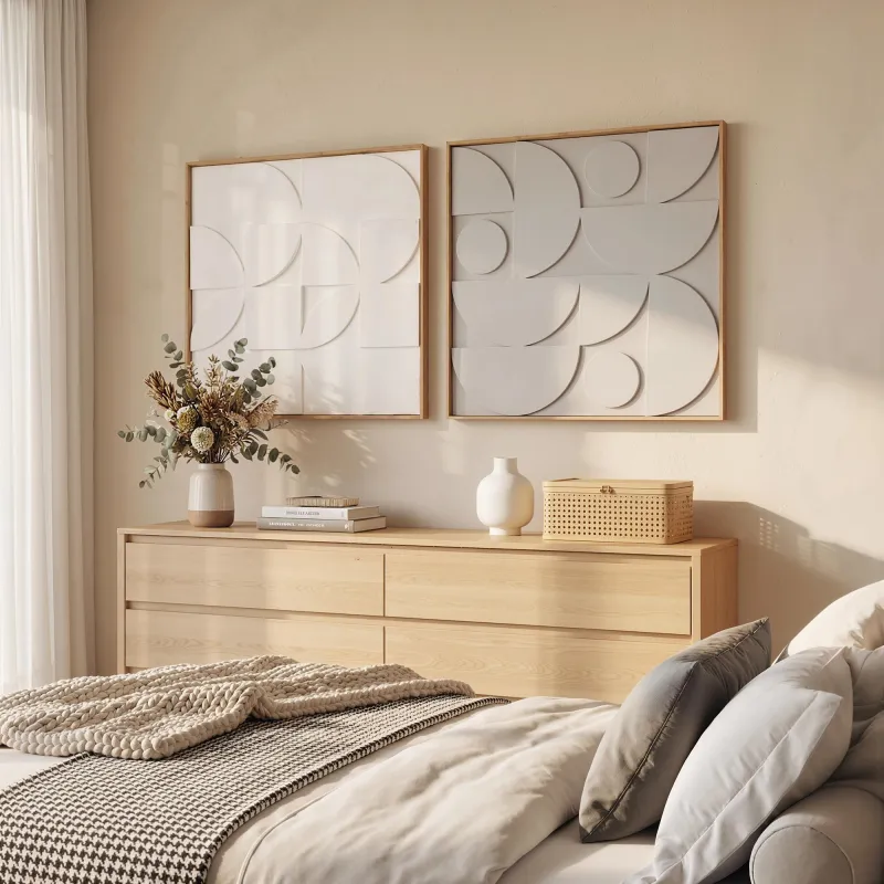 Decoración de Pared de Madera 3D de 2 Piezas con Patrones Geométricos Huecos para Salón Dormitorio Pasillo Blanco - Ogal.Es