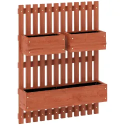 Jardinera de Pared de Madera con Enrejado y 3 Macetas Móviles para Jardín Terraza Patio 60x16x80 cm Marrón - Ogal.Es
