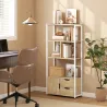 Librería Estantería para Libros con Estantes Cajones y Puerta 58x24x122 cm Estilo Industrial Blanco y Madera Nat... - Ogal.Es