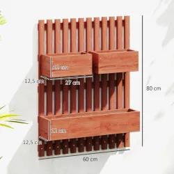Jardinera de Pared de Madera con Enrejado y 3 Macetas Móviles para Jardín Terraza Patio 60x16x80 cm Marrón - Ogal.Es