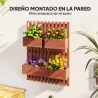 Jardinera de Pared de Madera con Enrejado y 3 Macetas Móviles para Jardín Terraza Patio 60x16x80 cm Marrón - Ogal.Es