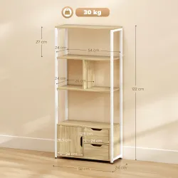 Librería Estantería para Libros con Estantes Cajones y Puerta 58x24x122 cm Estilo Industrial Blanco y Madera Nat... - Ogal.Es