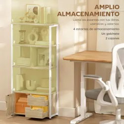 Librería Estantería para Libros con Estantes Cajones y Puerta 58x24x122 cm Estilo Industrial Blanco y Madera Nat... - Ogal.Es