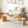 Juego de 2 Mesas de Centro Mesa Nido Moderna Marco de Metal para Salón 90x48x42 cm y 59x42x36 cm Natural y Blanco - Ogal.Es