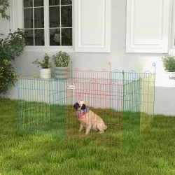 Parque Plegable para Perros de 8 Paneles Ø156x60 cm Valla Metálica con Puerta Estacas Interior Exterior Multicolor - Ogal.Es